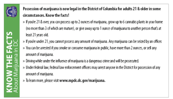 You can possess marijuana in the District of Columbia with or without a medical card.