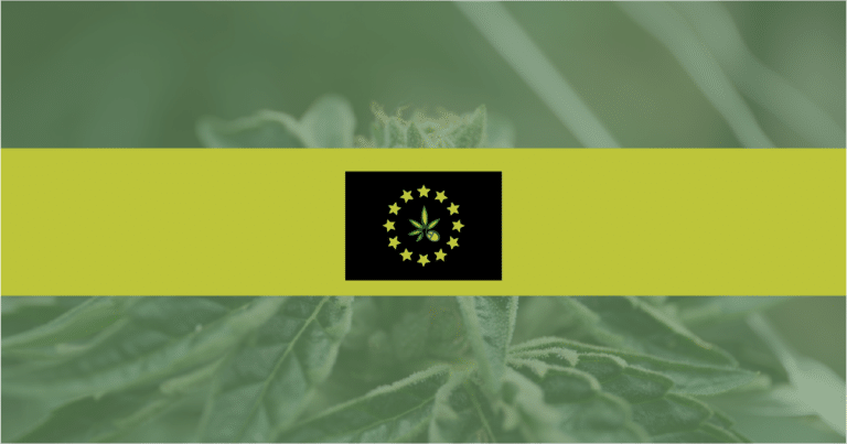 Image of European flag over a cannabis background—Curaleaf enters the European market.