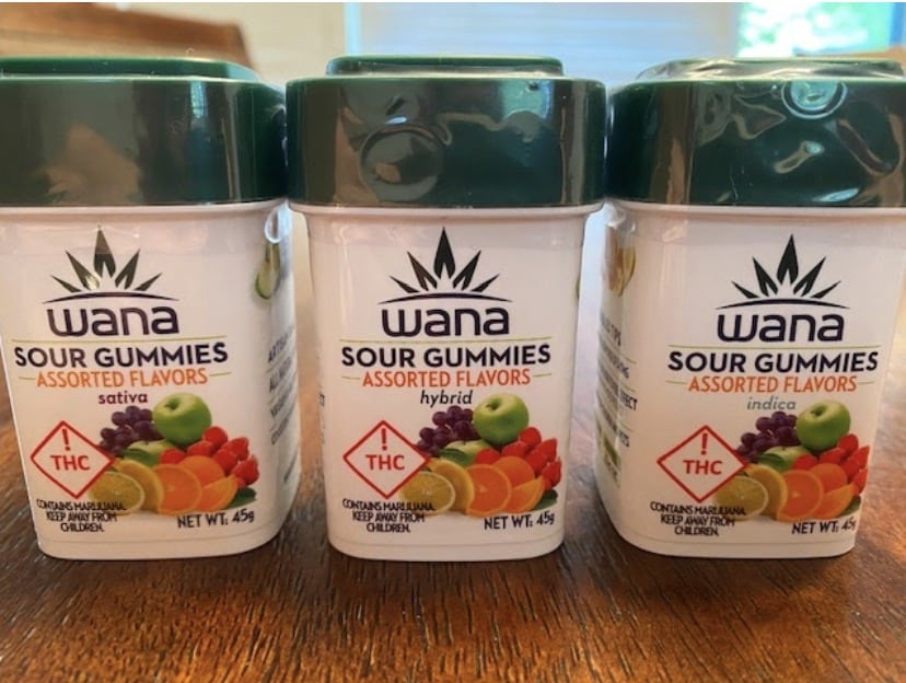 Wana edibles sour gummies hybrid, sativa, and indica 