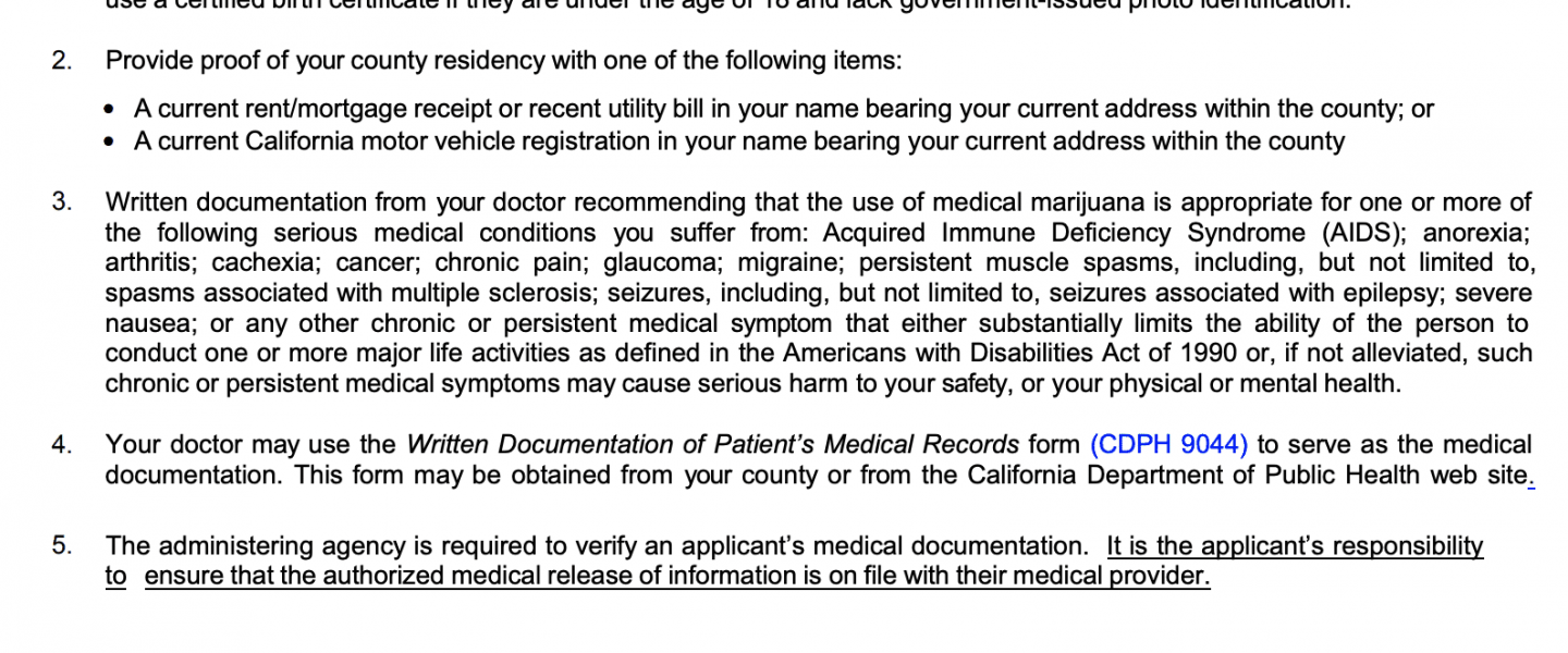 A California medical marijuana card renewal application form