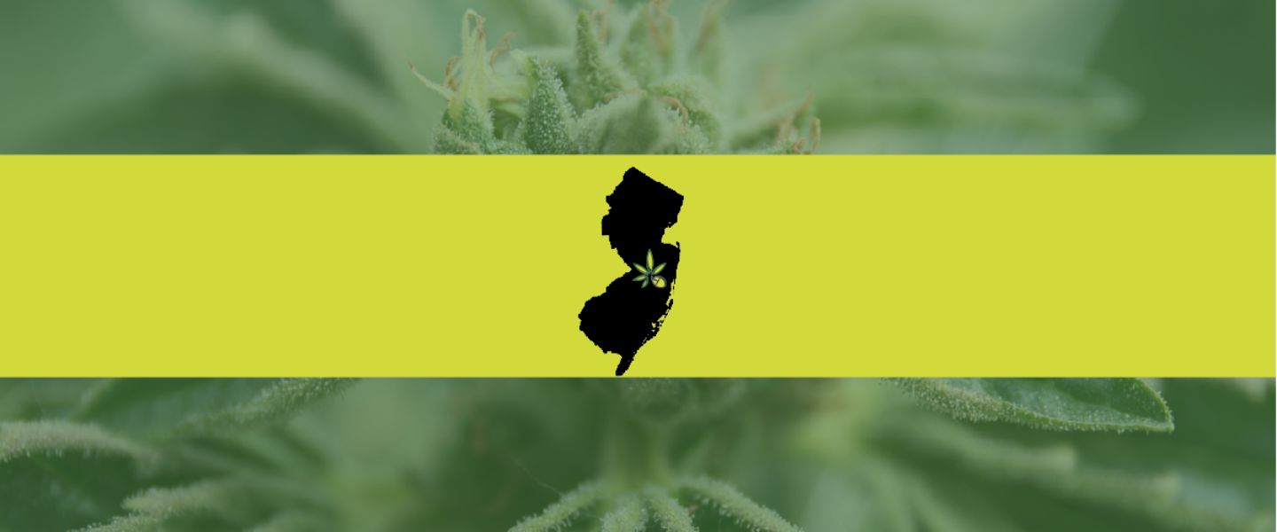 A picture of a New Jersey flag over a cannabis plant background—the state has recently legalized recreational marijuana.