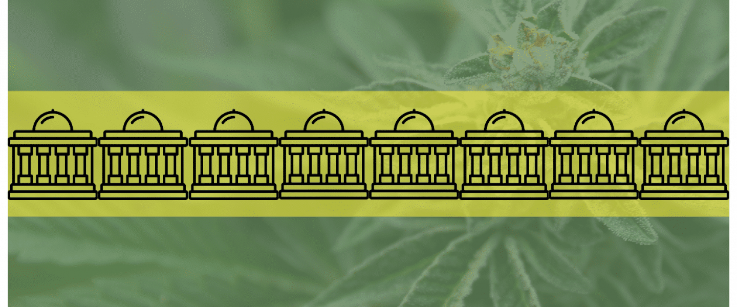 Image of USDA building icon over a cannabis background—the USDA has opened a comment window for hemp producers.
