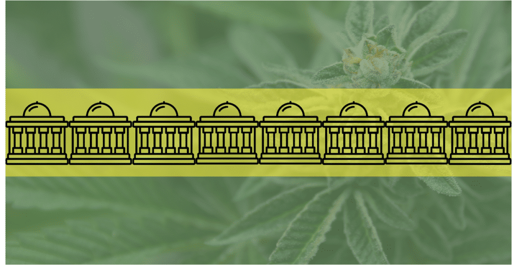 Image of USDA building icon over a cannabis background—the USDA has opened a comment window for hemp producers.