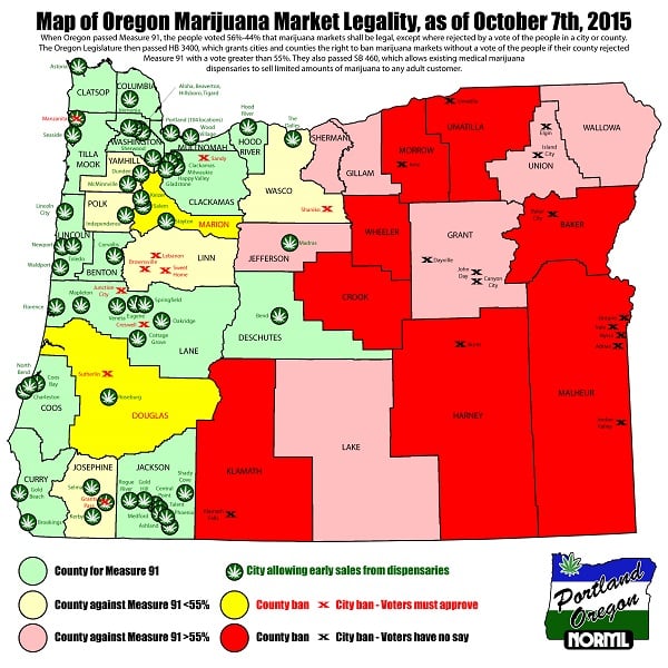 oregon marijuana sales map